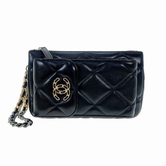 Chanel 19 Chain Clutch Lambskin Coco Black Gold Hardware Silver Hardware Handbag - Picture 1 of 11